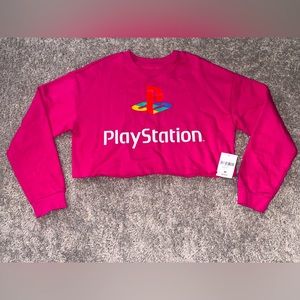 Pink cropped PlayStation sweatshirt